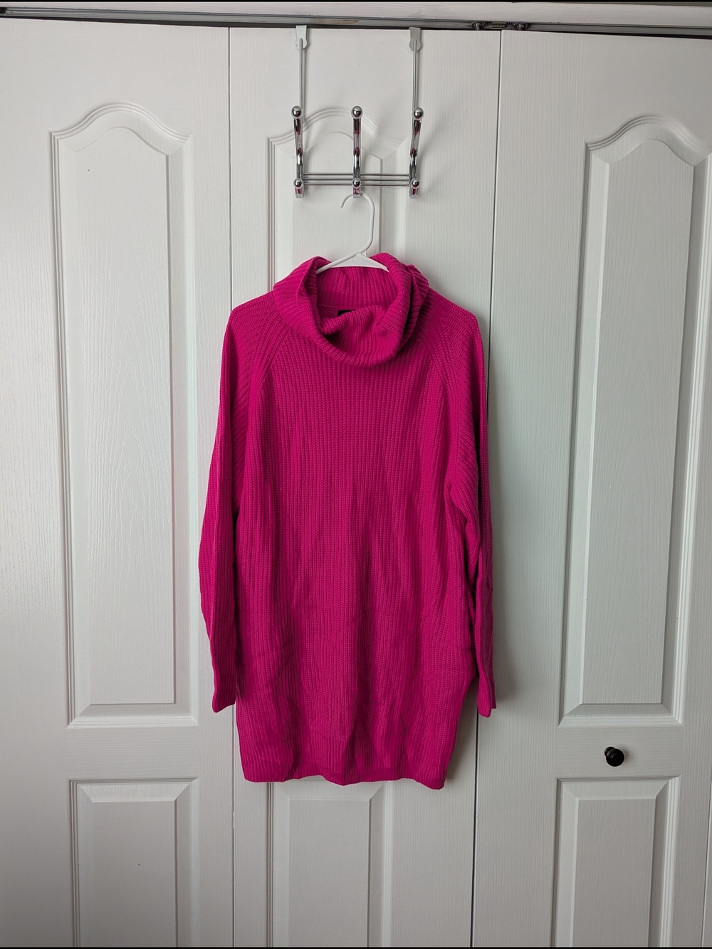 Cowl Neck Long Sleeve Dress in Fuchsia